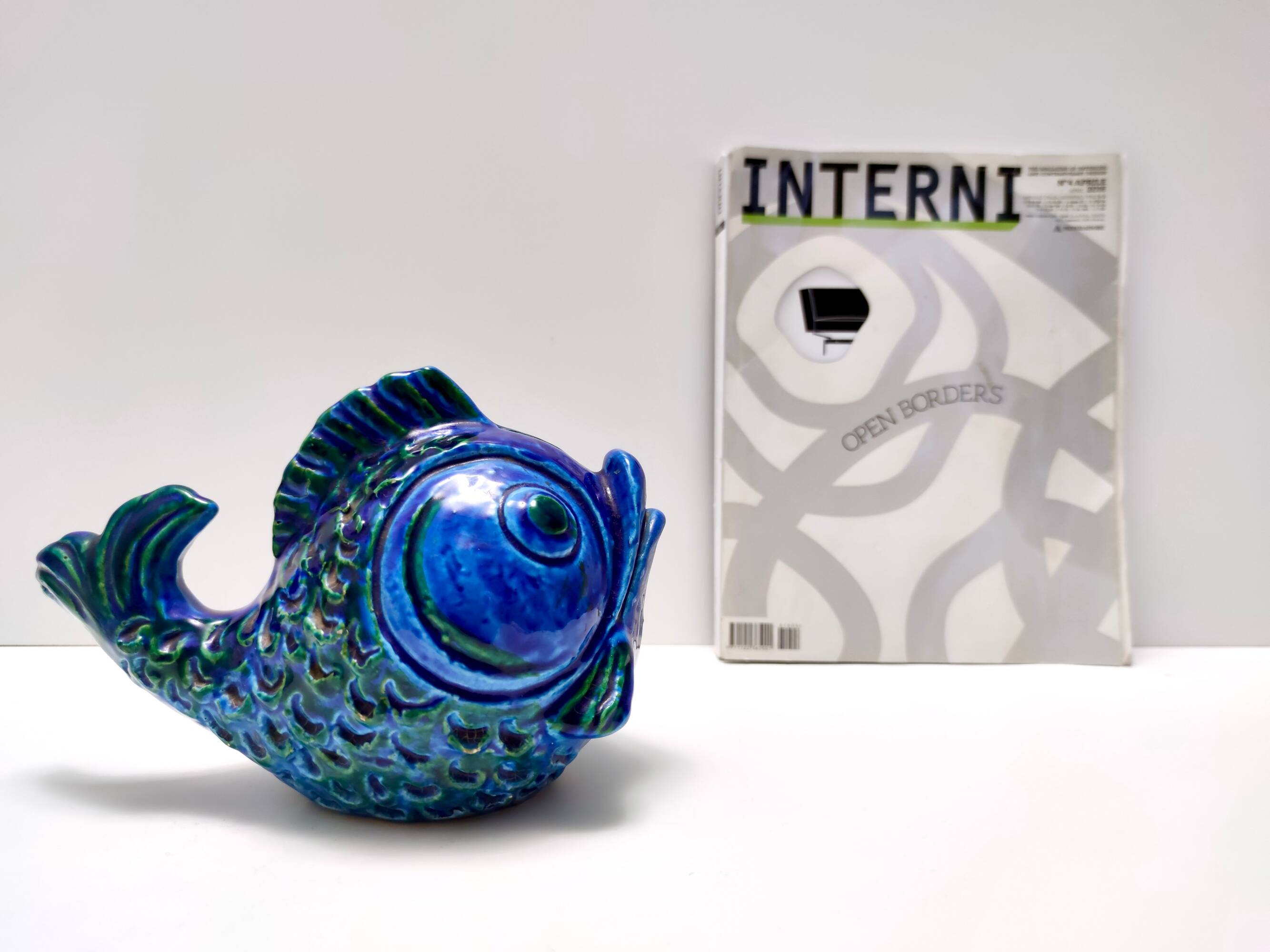 Rimini Blue Ceramic Fish Money Box by Bitossi, Italy