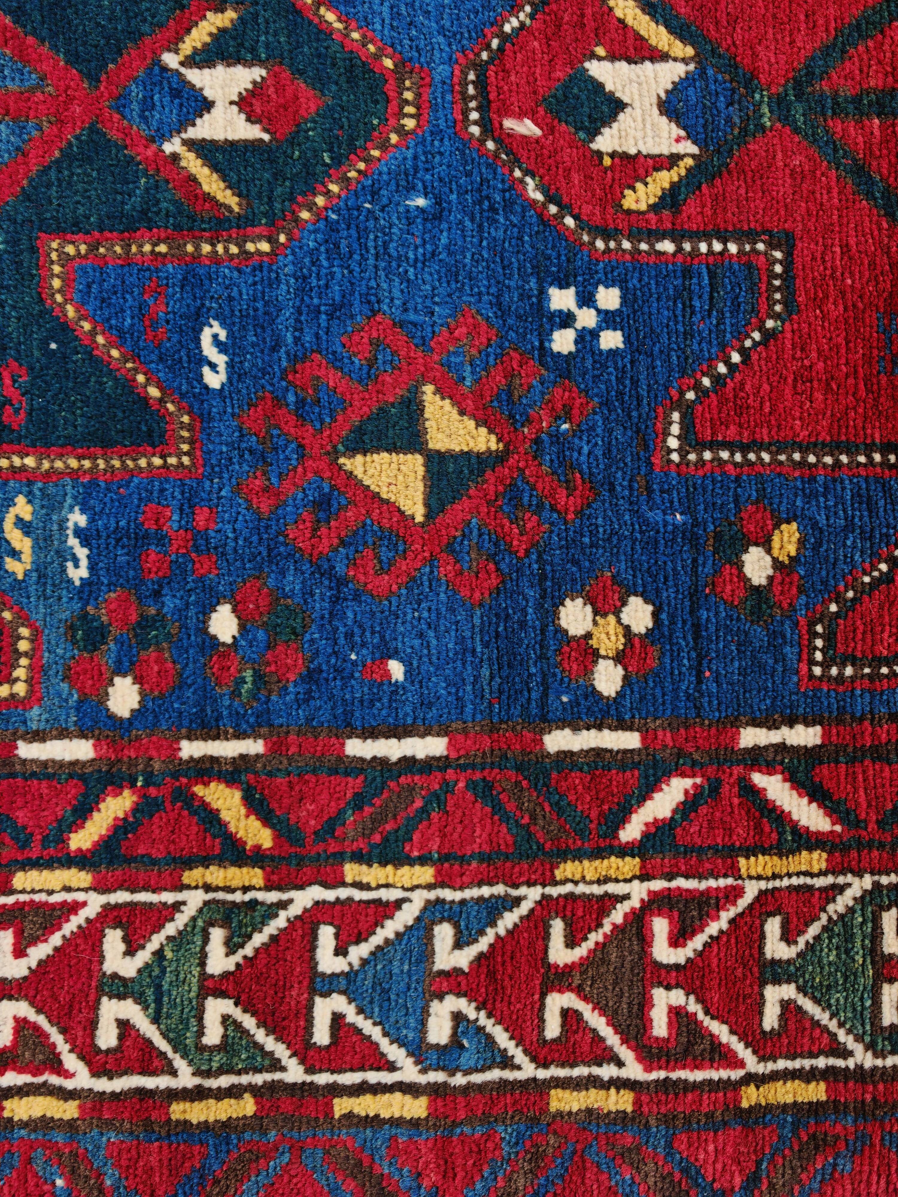 Antique Karabakh carpet, naturally dyed wool, Caucasus 19th century