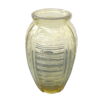 Vase art déco verre moulé jaune vintage