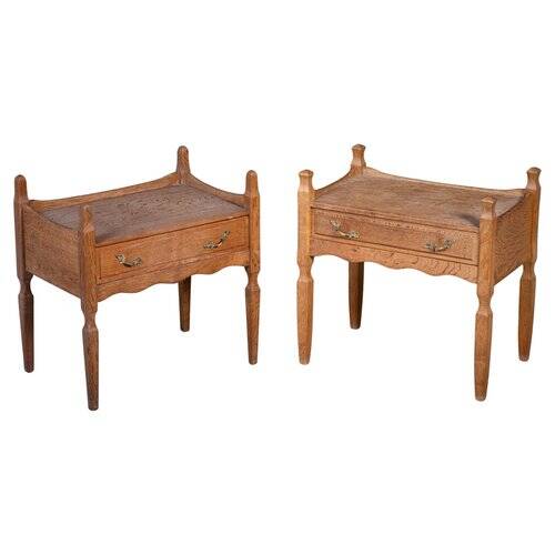 Brutalist Oak Bedside Tables attributed to Henning Kjærnulf, 1970s, Set of 2