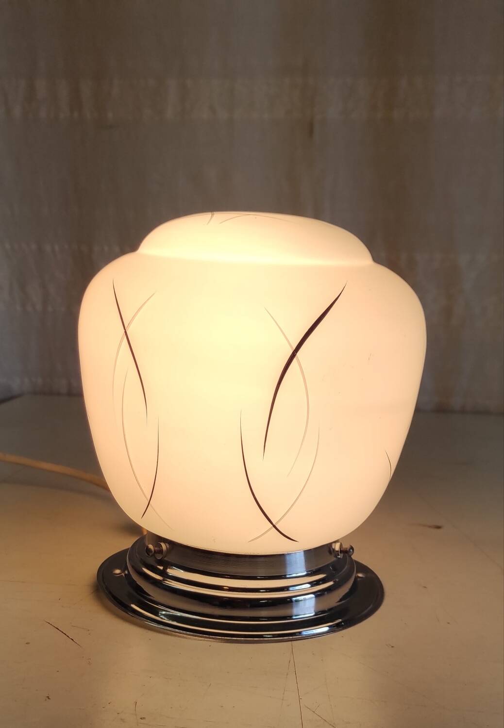 Ceiling light, globe wall lamp in opaline and chrome mount - mid 20th century.