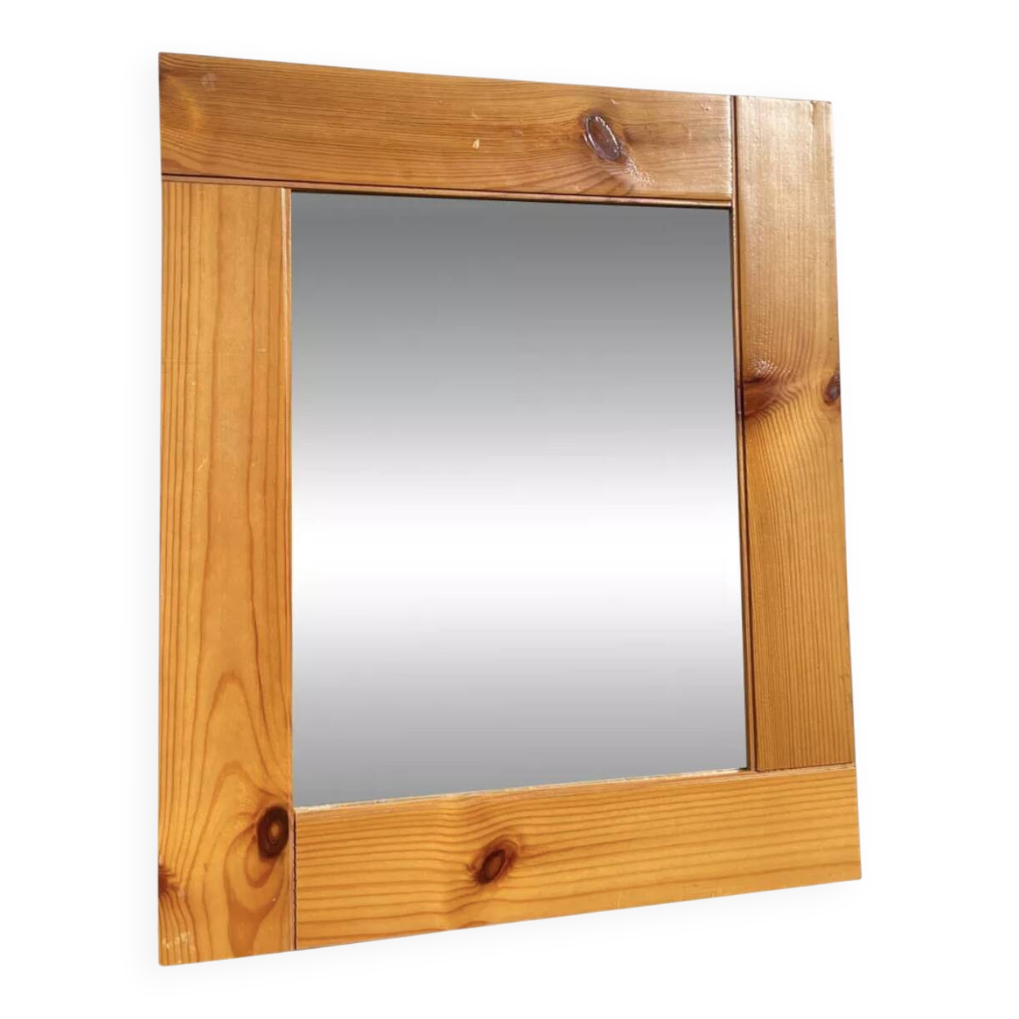Wooden mirror, Maison Regain pine, 1980, 40x35