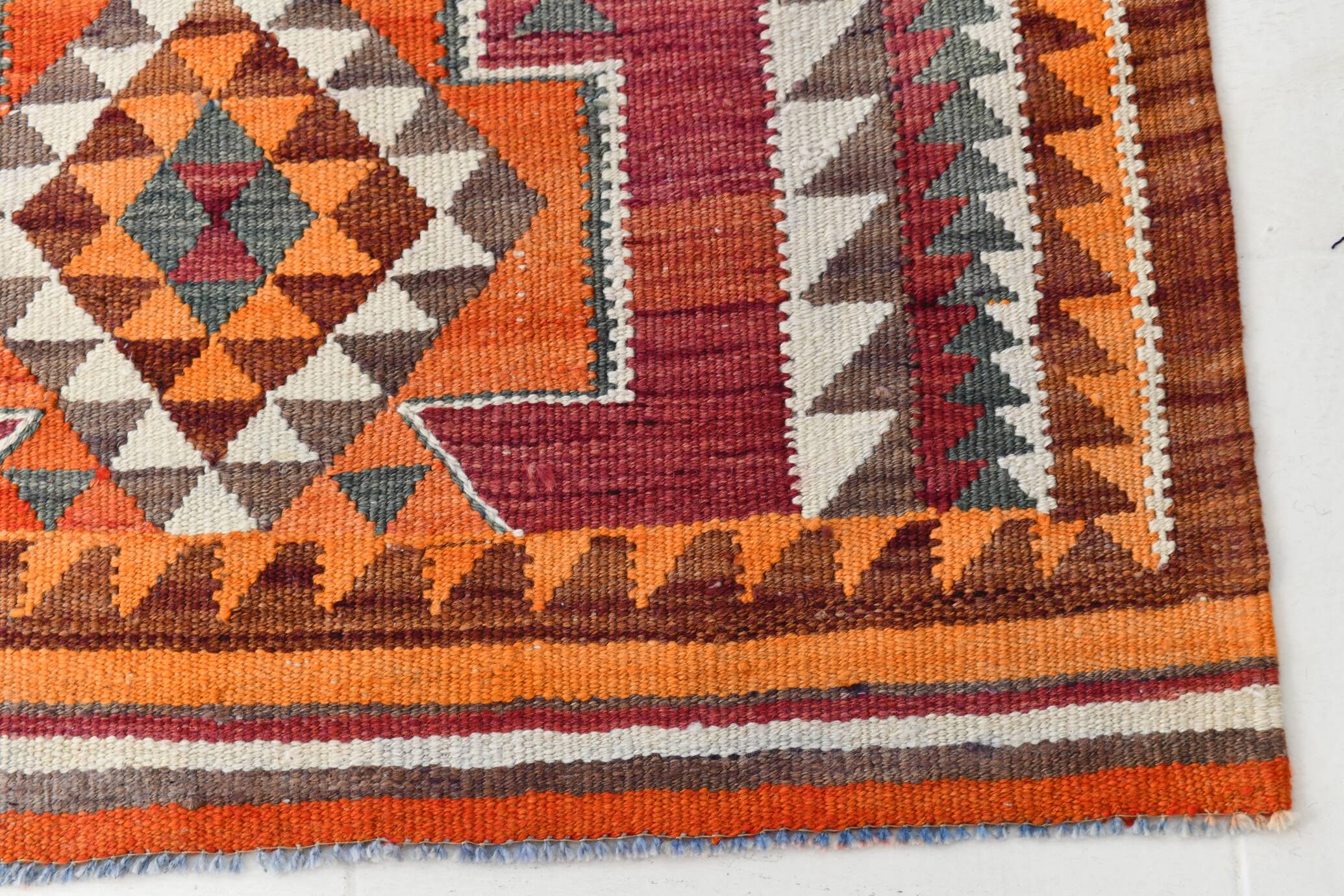 Vintage Burgundy Persian Kilim Runner Rug,, 98x235Cm