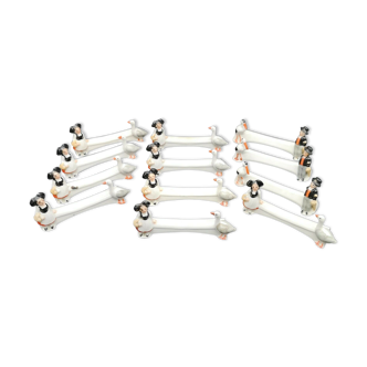Set of 12 ceramic knife holders Alsace storks geese