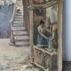 Scène de rue devant château, huile sur toile