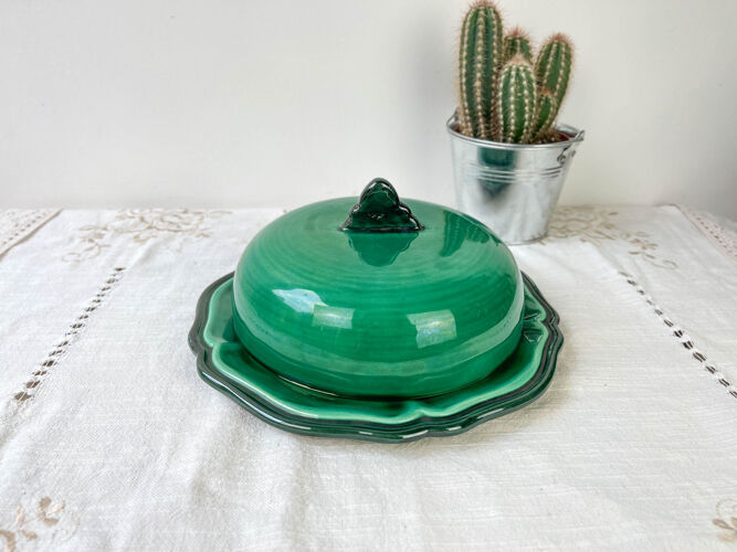 Bell and top in green ceramic Cerenne Vallauris 1950