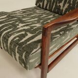 Vintage green jacquard armchair, mid-century modern design, 1965.