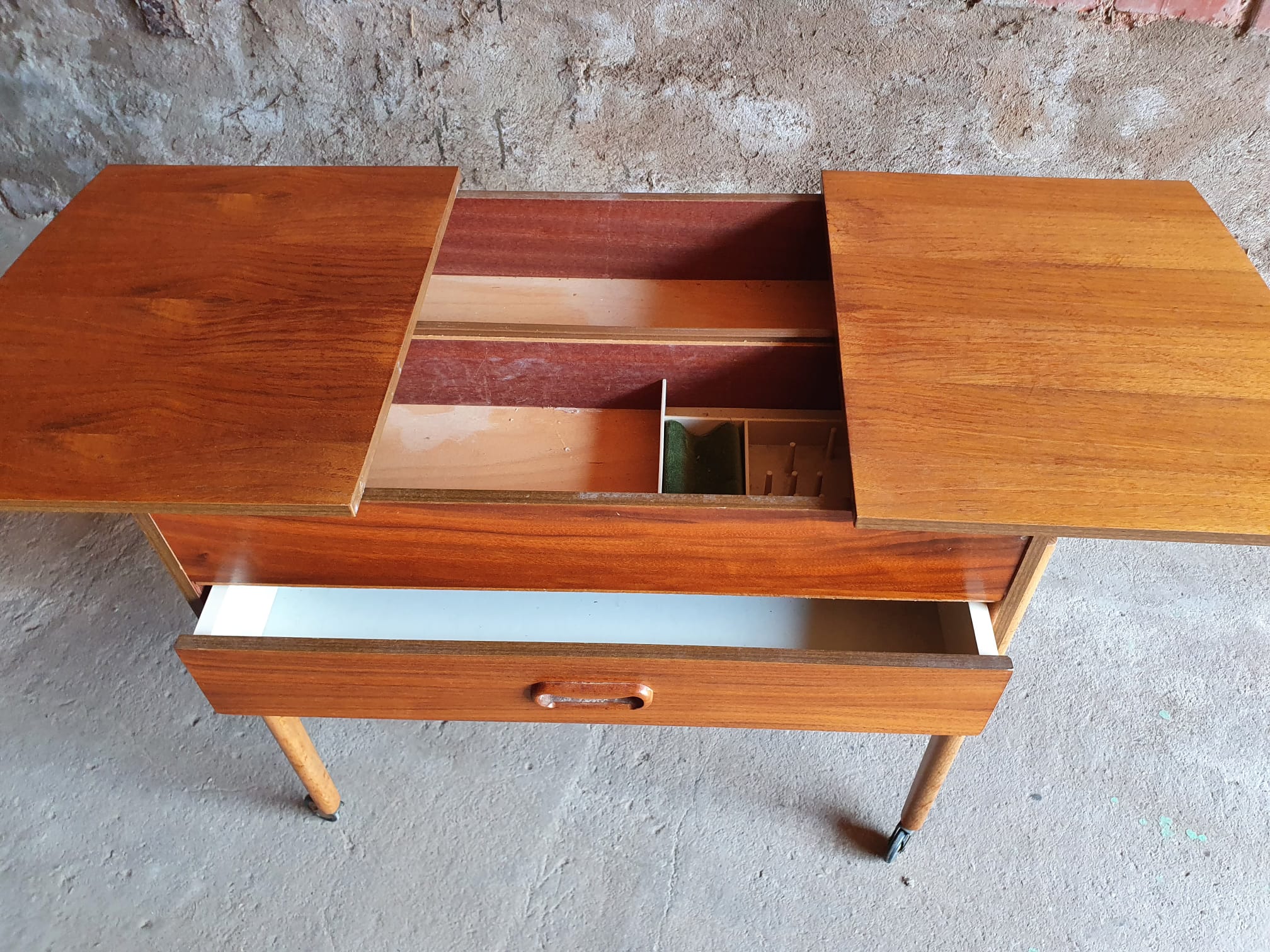 Piece of furniture with scandinavian teak sewing 1950