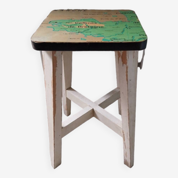 Tabouret en bois upcyclé "Bretagne "