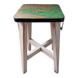 Tabouret en bois upcyclé "Bretagne "