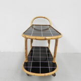 Bamboo serving trolley on castors