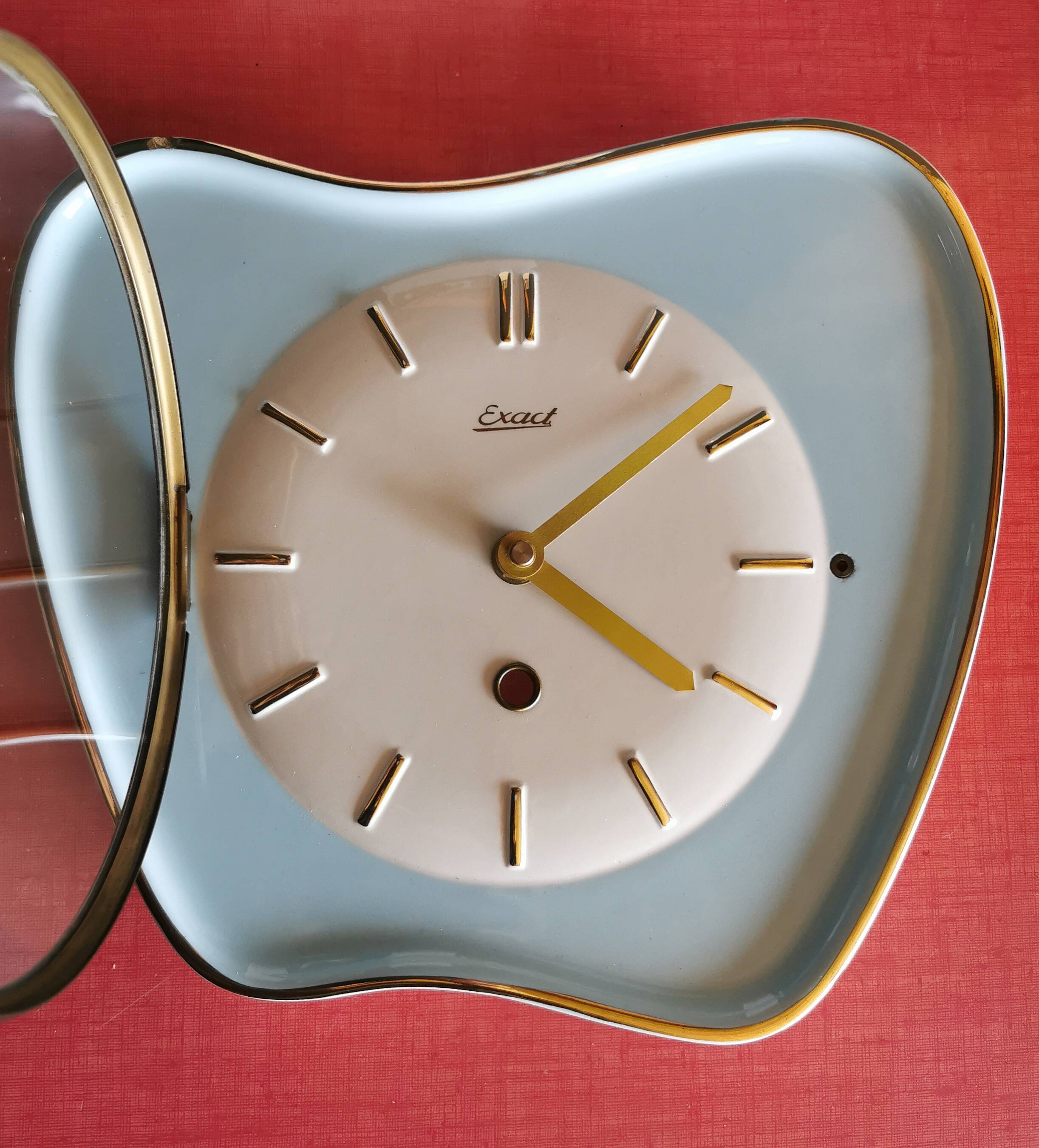 Vintage ceramic clock silent wall pendulum "Exact golden blue"