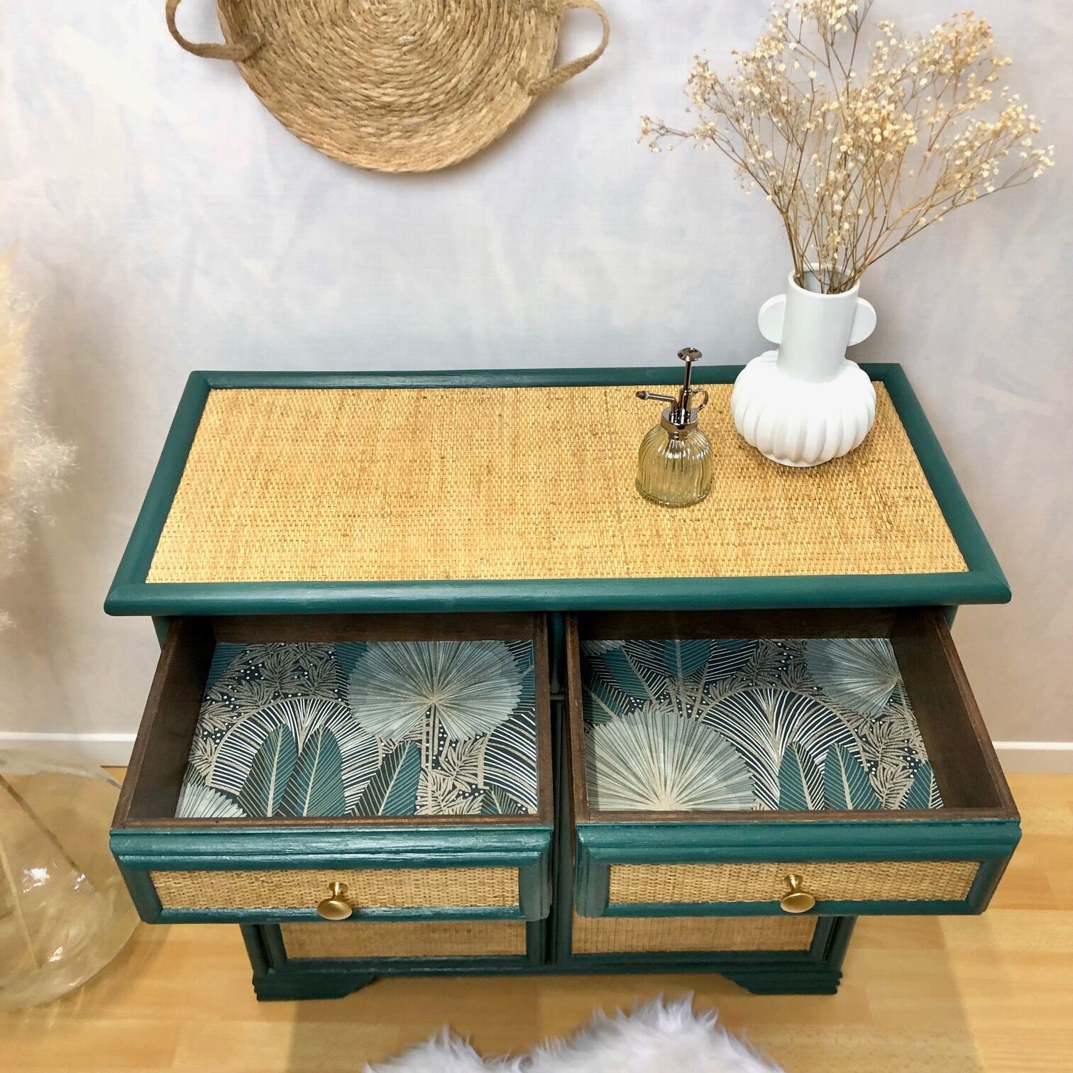 Commode rotin années 70