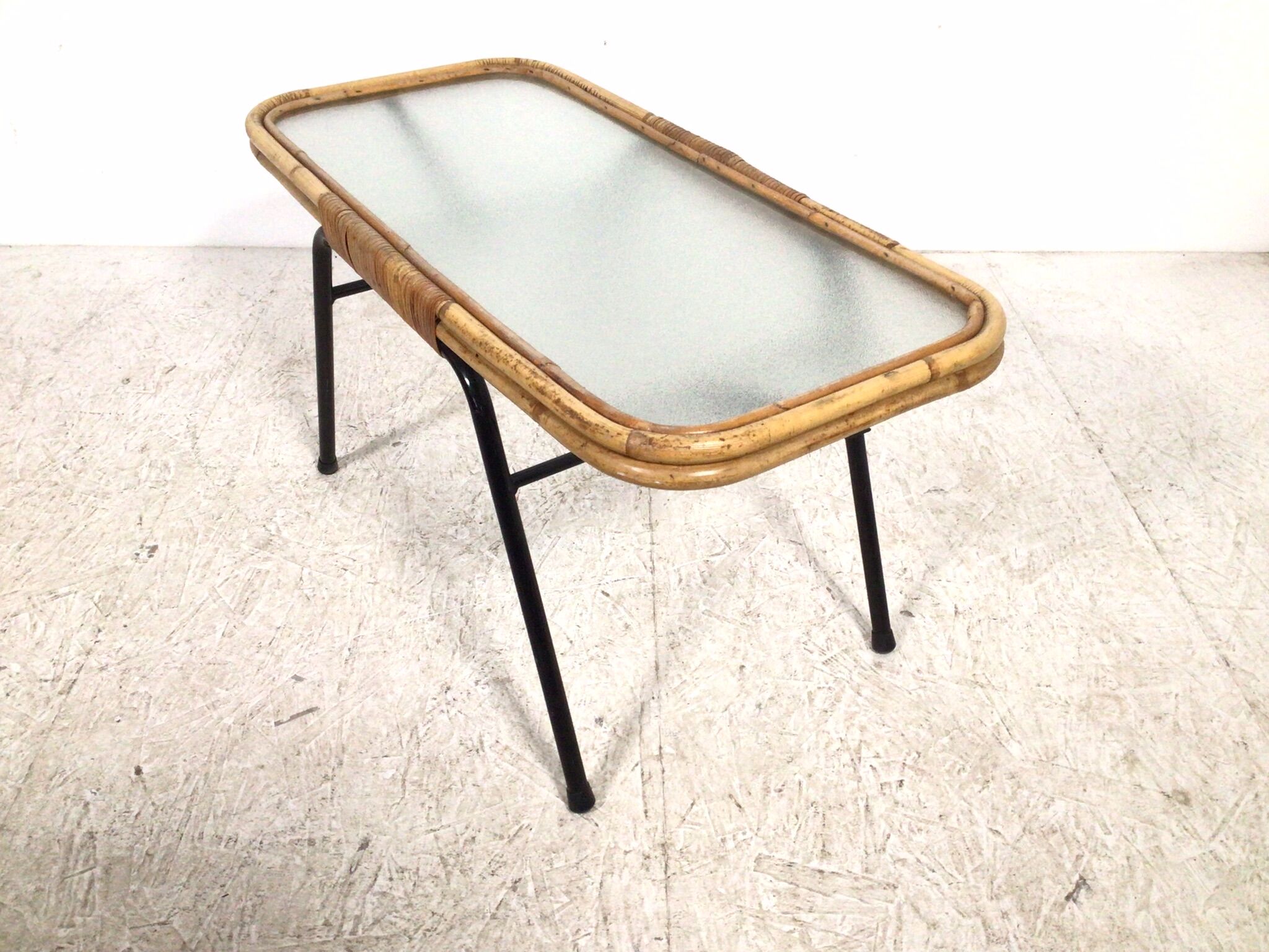 Rattan / glass / metal coffee table