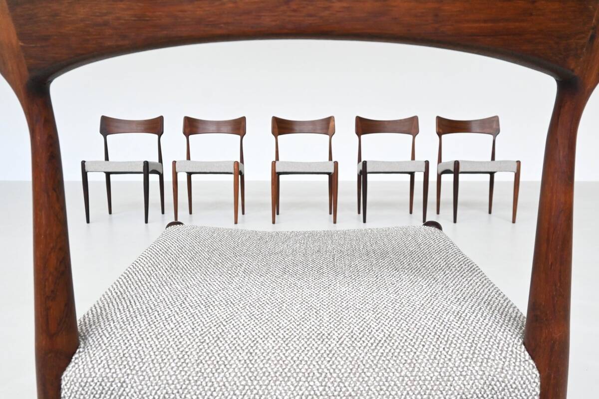 Bernhard Petersen dining chairs in rosewood by Christian Linnebergs, Denmark, 1960