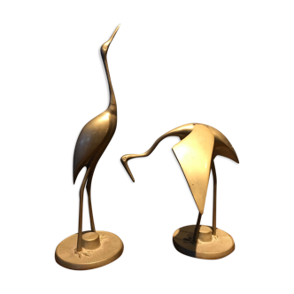 Pair of brass deco stork