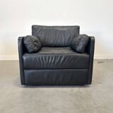 Grand canapé modulable en cuir noir, années 1970