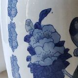 Asian baluster vase. Exotic floral/bird designs. Feather friezes, hearts. High 36 cm
