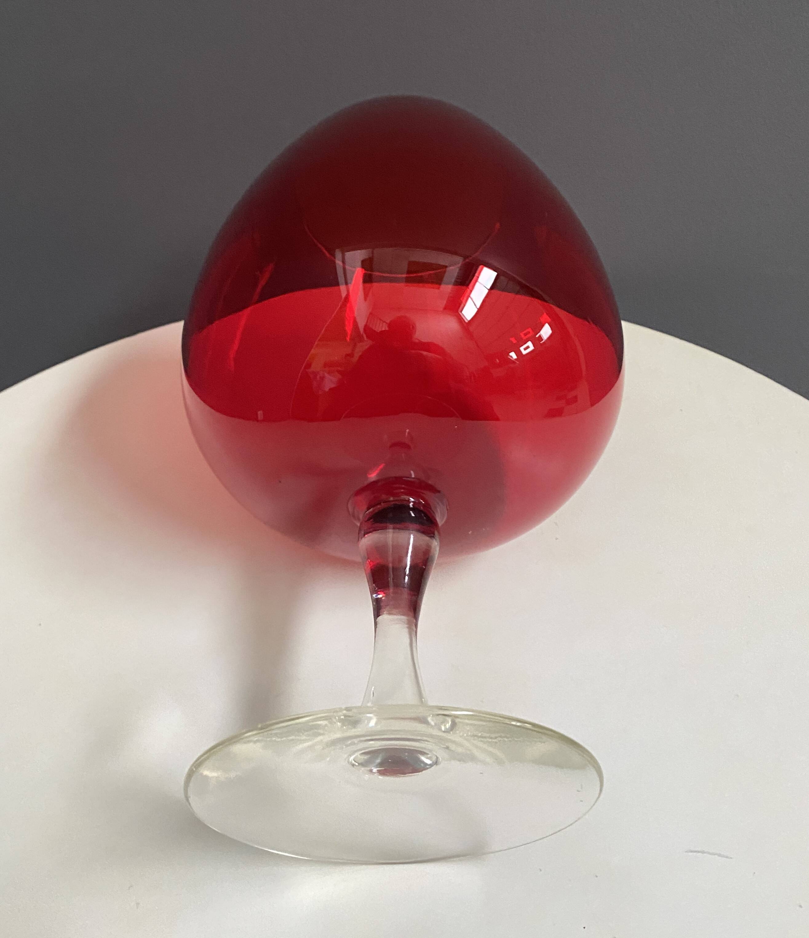 Empoli red large glass shape vase 1960s