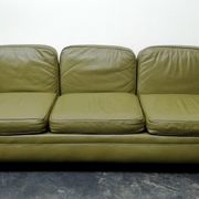 Jansen Olive green leather sofa France 1970