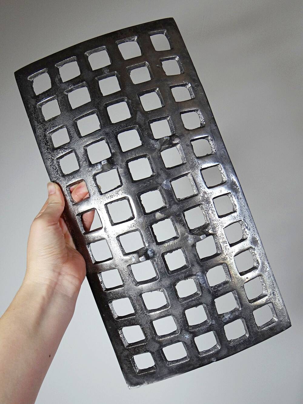 Vintage PTMD Home Collection perforated metal basket, brutalist style.