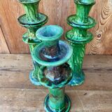 Trio of Tamegroute candlestick holders in enamelled ceramic.