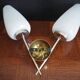 1960s double brass wall light - White glass globe