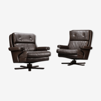 Pair of armchairs scandinavian leather 1960