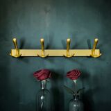 Vintage wall-mounted coat rack in anodised gold aluminium – 4 hooks – 1960s