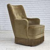 1970s, Danish highback armchair, light green furniture velour.