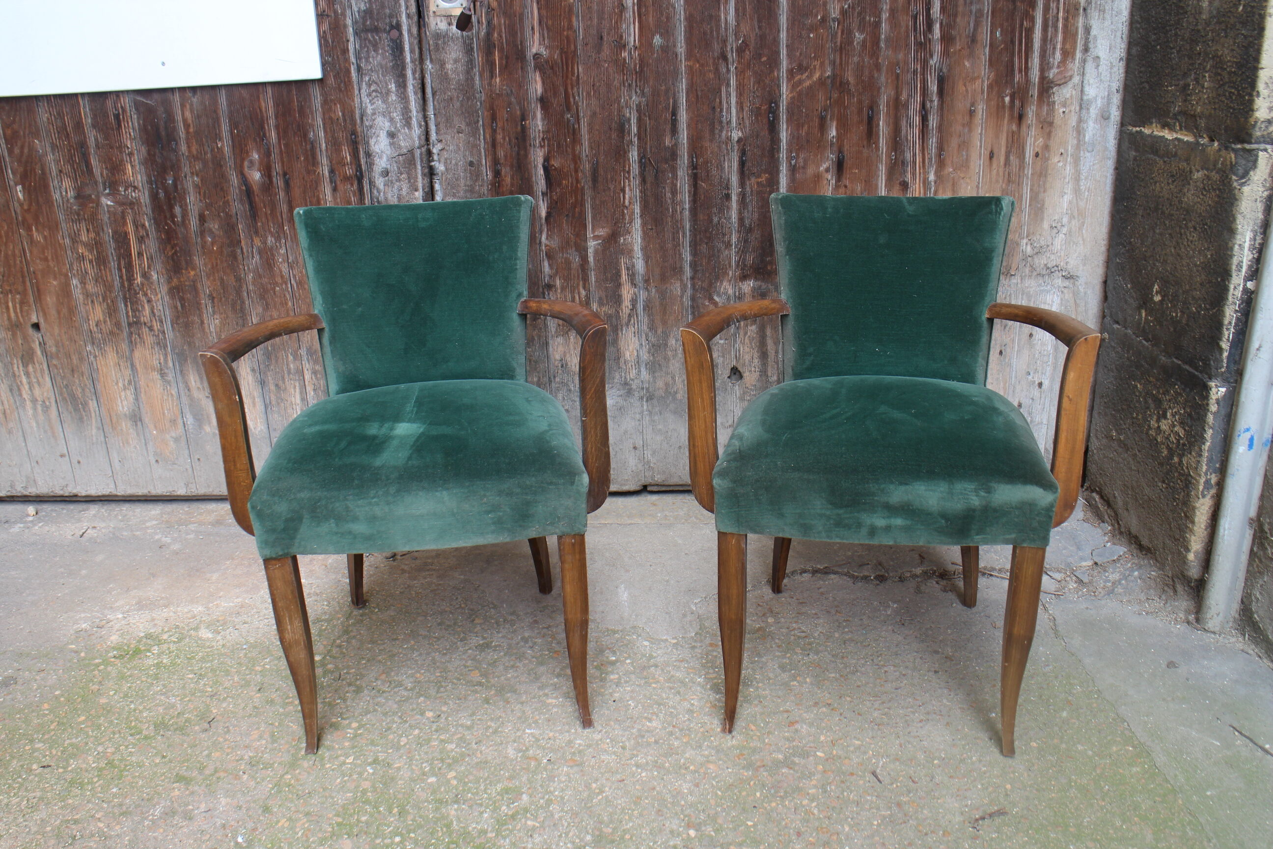 Pair of bridge art deco velvet armchairs