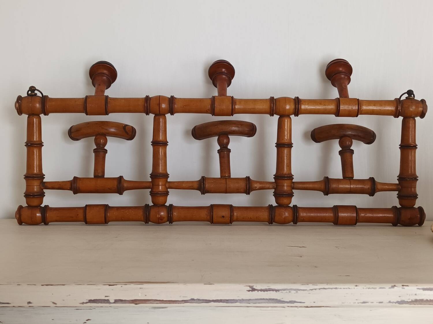 1920s bamboo wall mounted hat coat rack