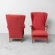 Pair of vintage armchairs attributed to Paolo Buffa in red fabric from the 1950s.