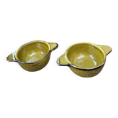 Set of 2 glazed khaki clay bowls.