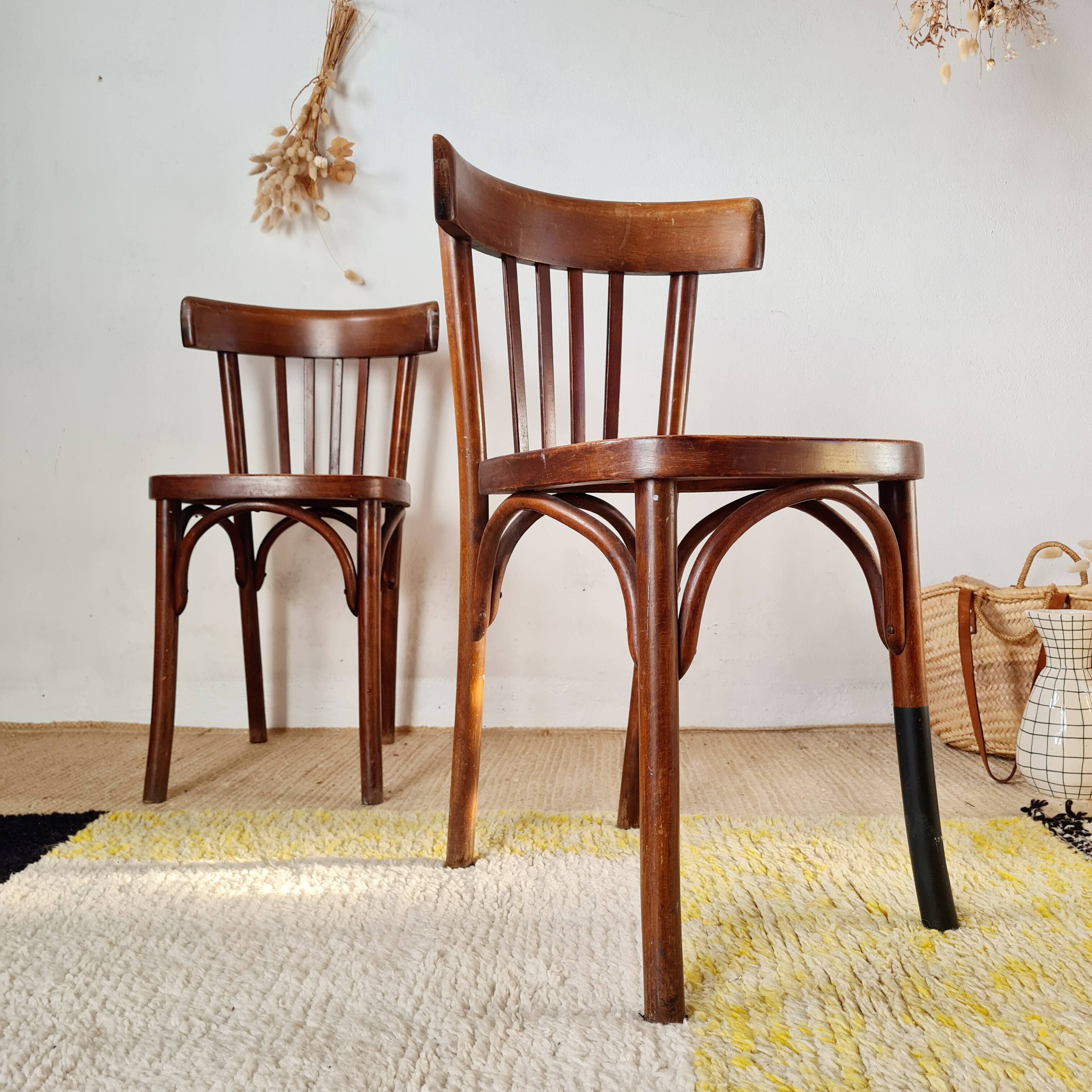Pair of vintage wooden bistro chairs