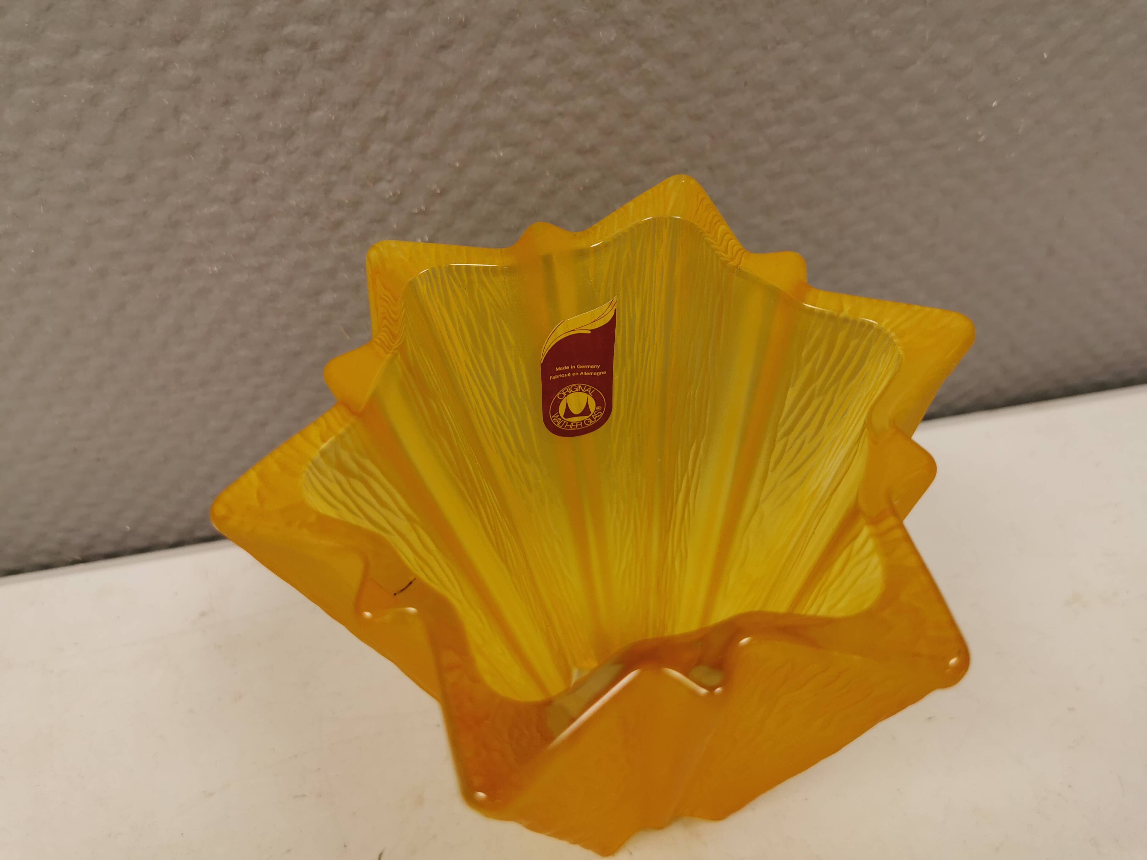 Yellow glass vase from German Walther glass estimated 1970-80s.