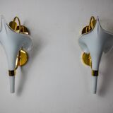 Pair of white fleur-de-lis wall lights, Murano glass, Italy, 1970