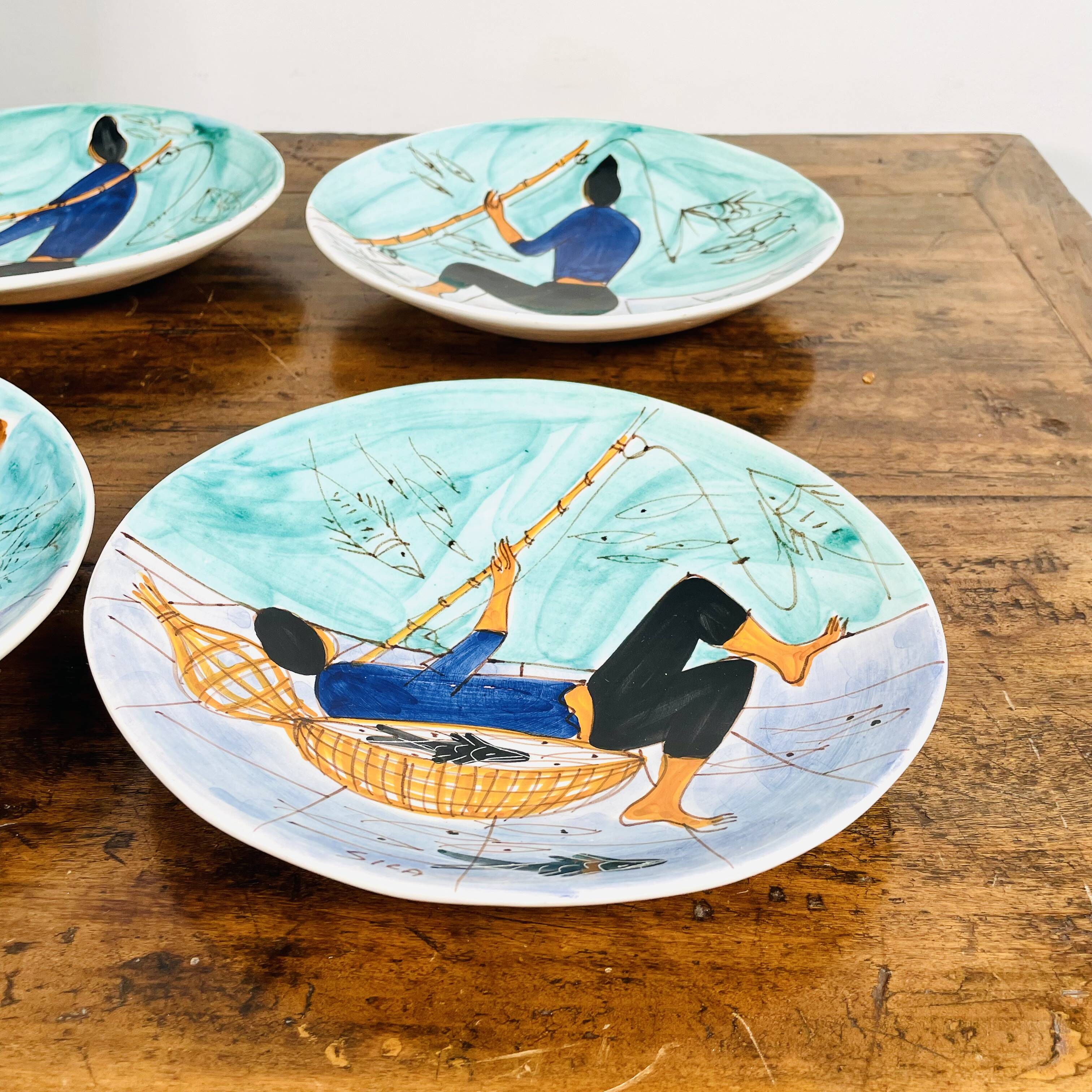 Magnificent set of 5 plates and 1 dish by Cesare Sartori for Sica.