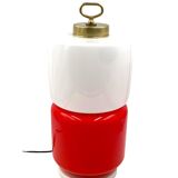 Space Age Red and white glass cylindrical table lamp, Italy 1970s