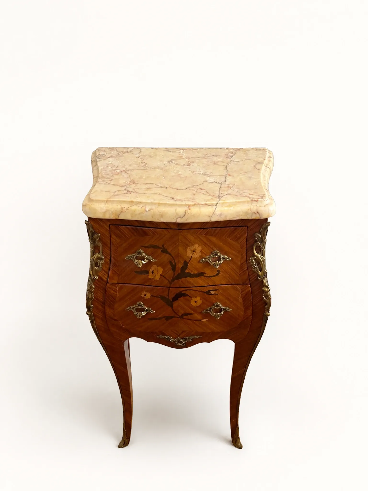 Vintage Marble Top Nightstand, Louis XV French Bedside Table