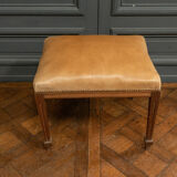 Oak stool early twentieth feet fluted leather top
