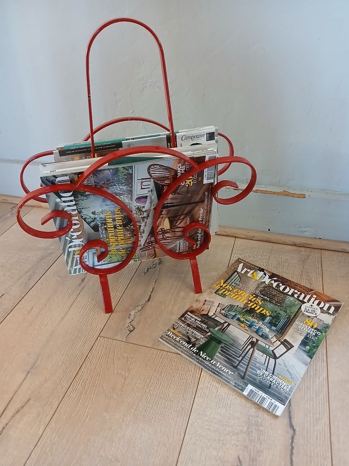 Vintage wrought iron magazine rack