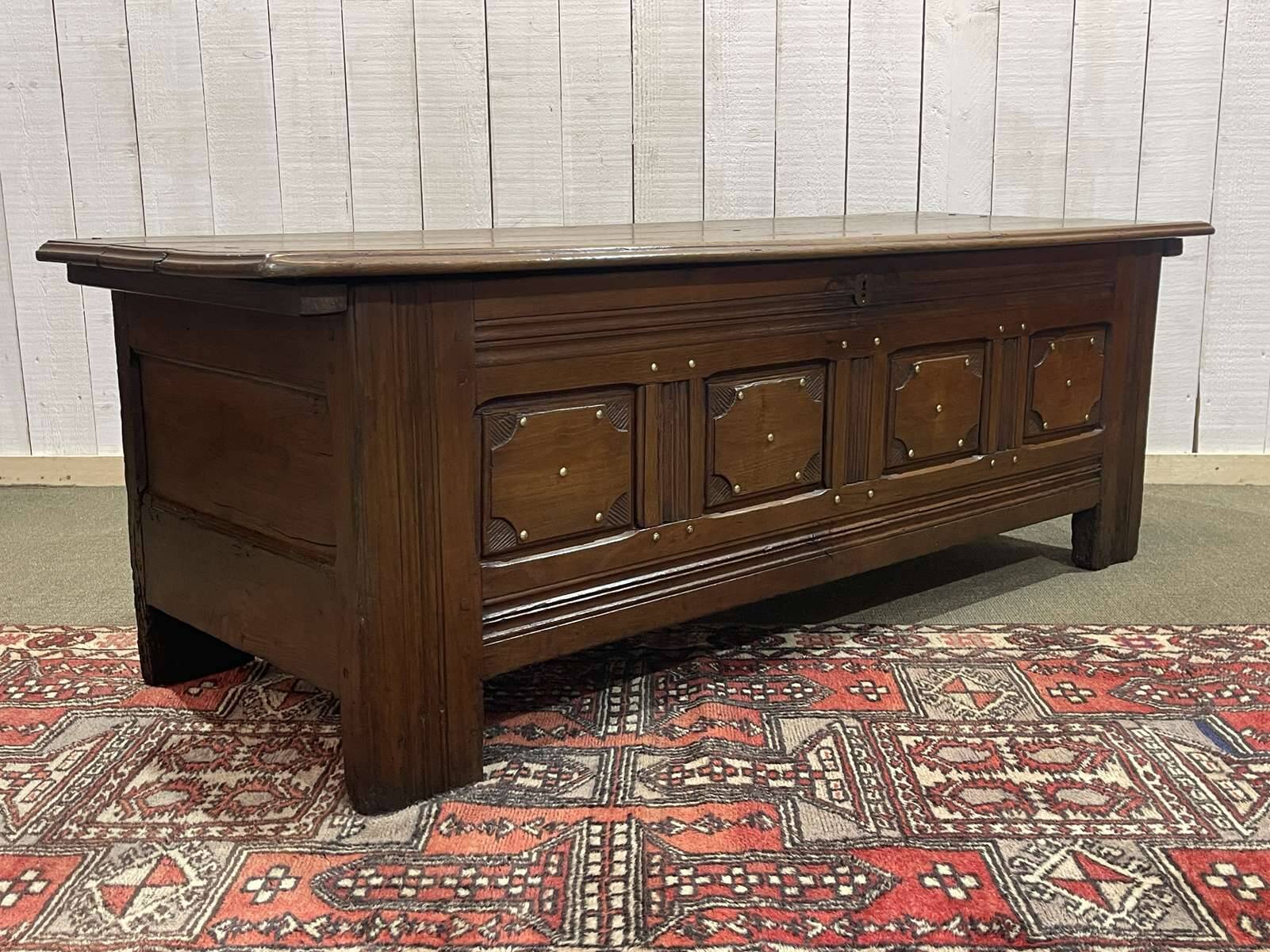 19th century Breton oak storage bench