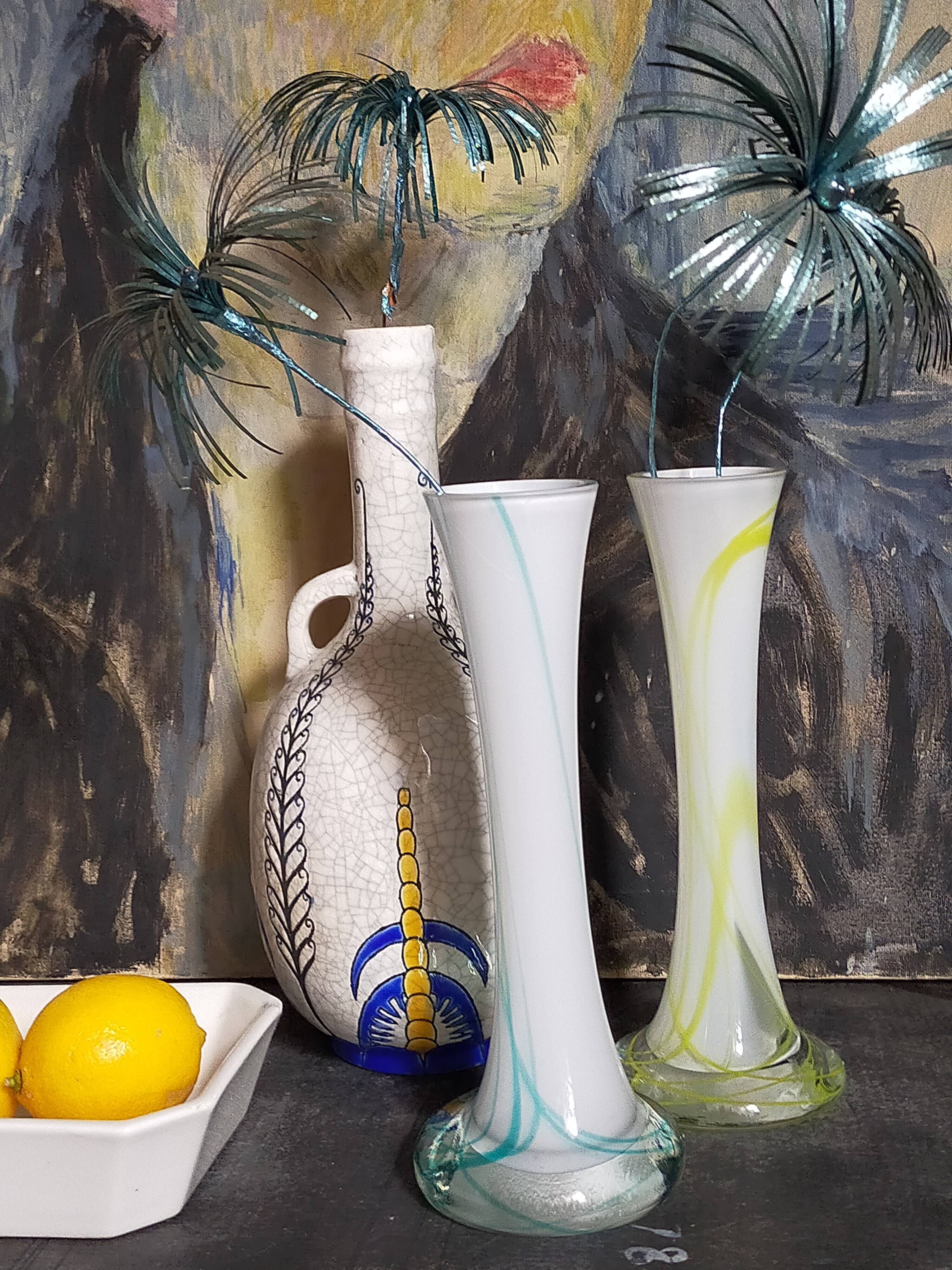 Duo of makora blown glass soliflores (krosno, poland) 1970s