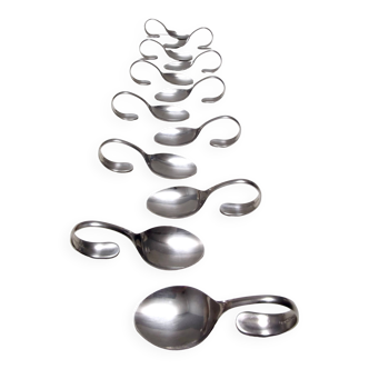 Postmodern Set of Twelve Steel Serving Spoon by Pinti, Italy, 1980s