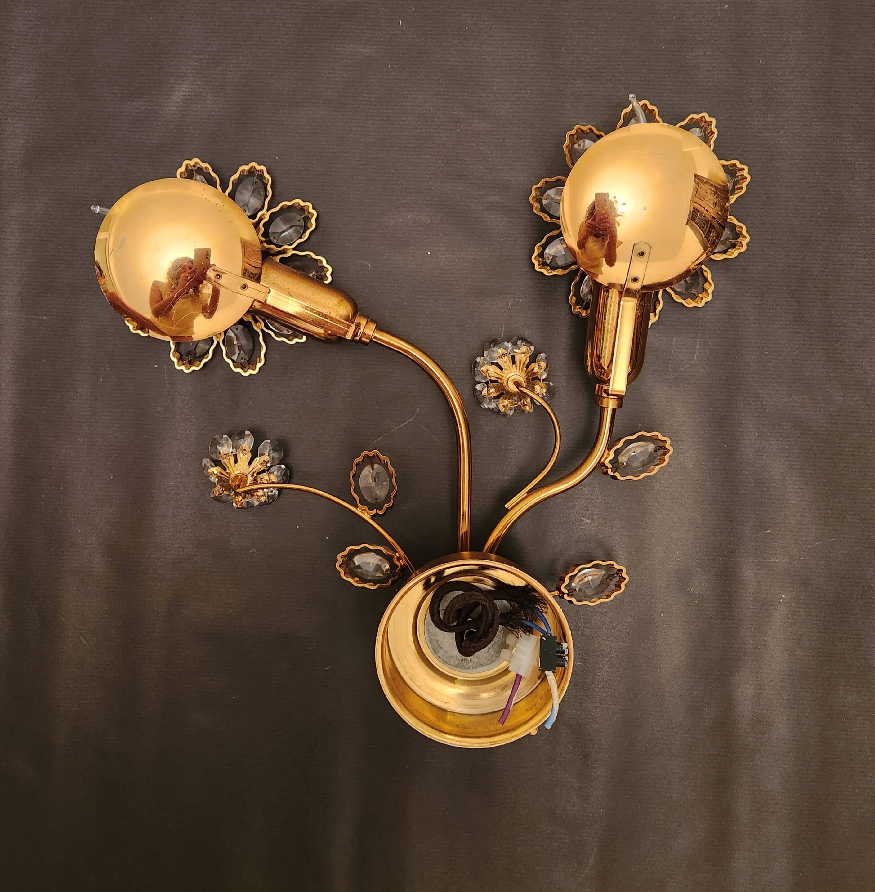 Set Hollywood Regency Wandlampe vergoldet Messing Swarovski-Kristalle Palwa
