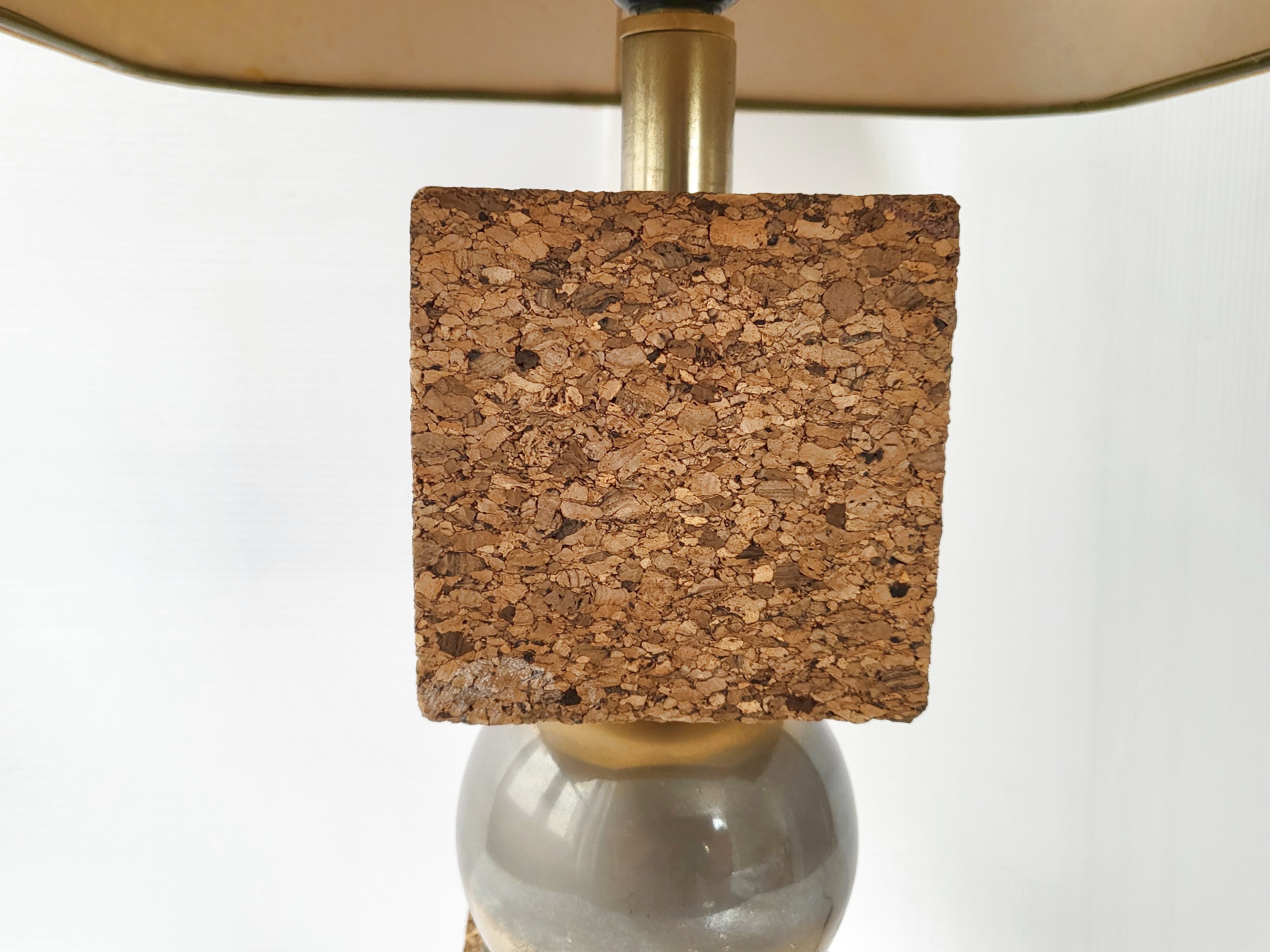 Vintage 1970 lamp in cork & metal