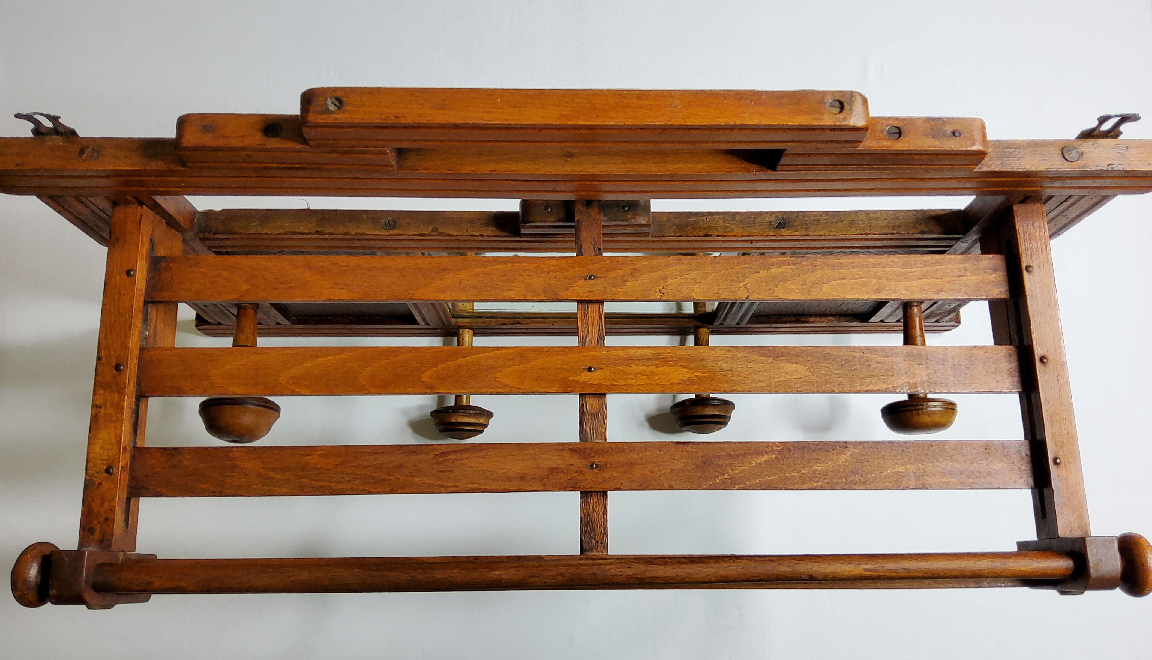 Wooden wall coat rack, 4 hooks, Art Deco style, 71 cm