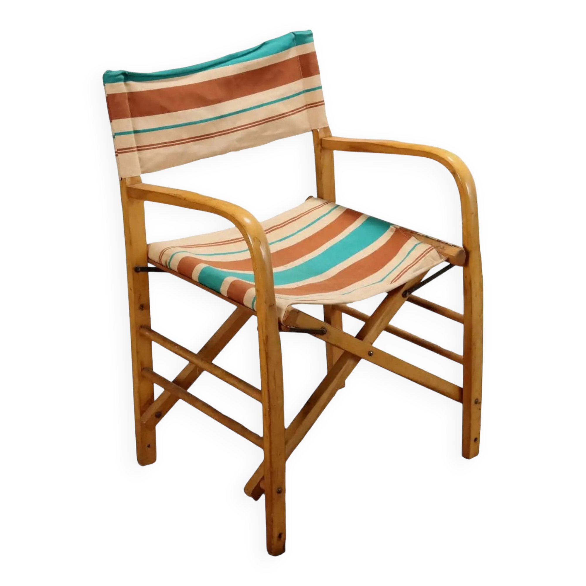 Vintage folding chair from the 1950s-60s in beech and fabric, Italy.