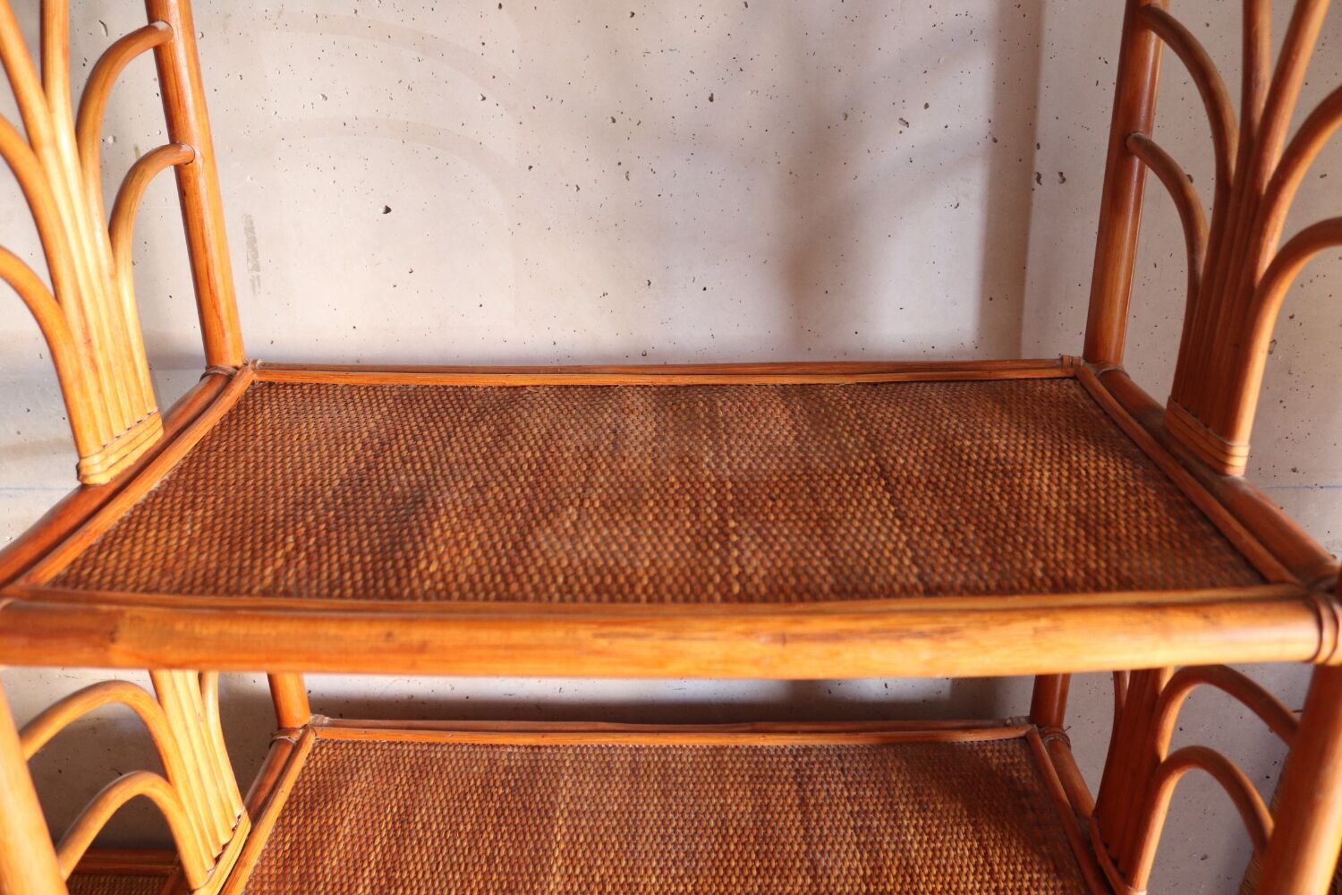 Rattan and vintage bamboo shelf